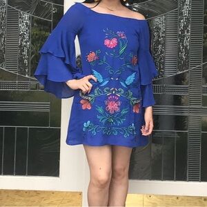 Judith March, long sleeve blue mini dress, size small